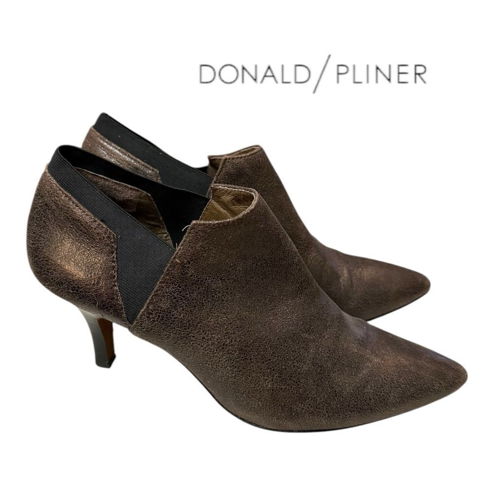 Donald J Pliner Leather Pointed Toe Metallic Slip-on Ankle Boots Booties 8